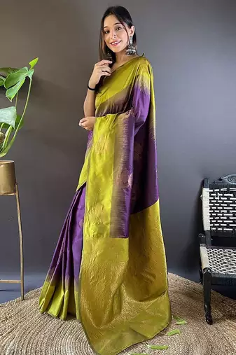 Purple woven design zari kanjeevaram saree