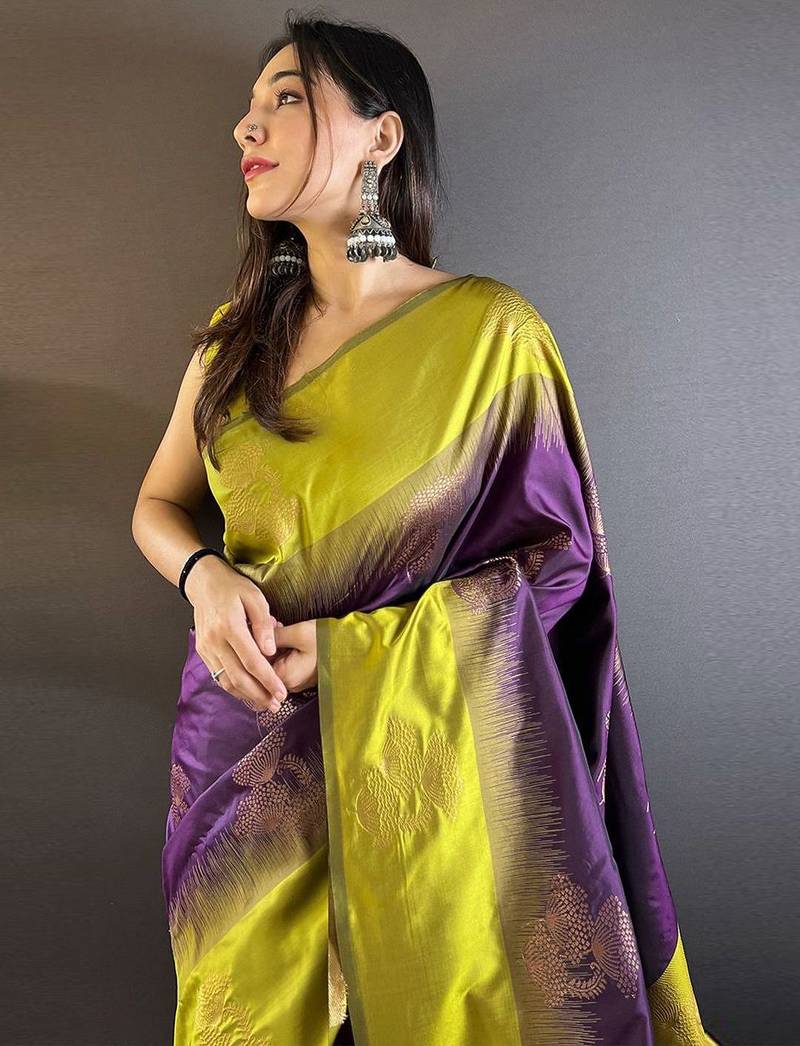 Purple woven design zari kanjeevaram saree