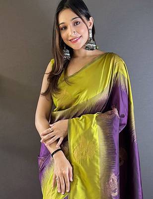 Purple woven design zari kanjeevaram saree 4