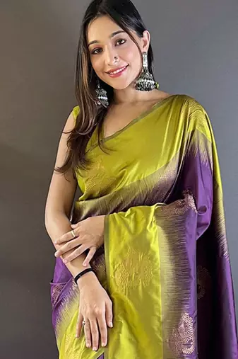 Purple woven design zari kanjeevaram saree