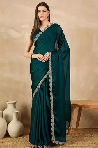 Green sequinned satin saree