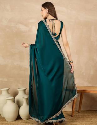 Green sequinned satin saree 3