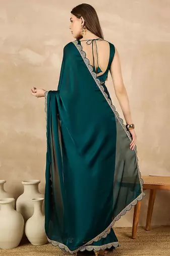 Green sequinned satin saree