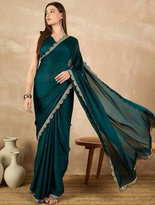 Green sequinned satin saree 4