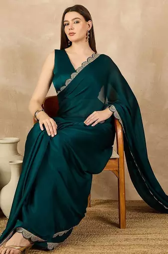 Green sequinned satin saree