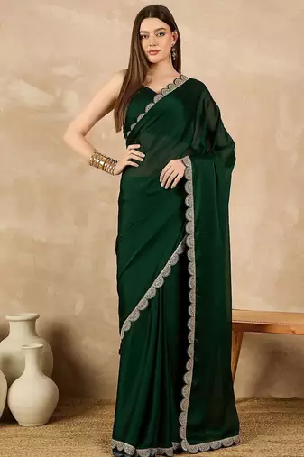 Green sequinned satin saree