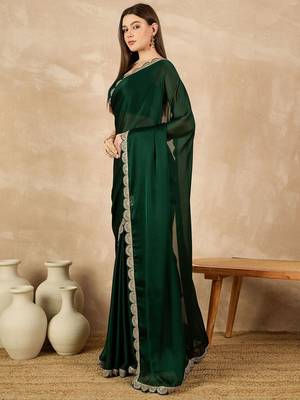 Green sequinned satin saree 2