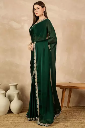 Green sequinned satin saree