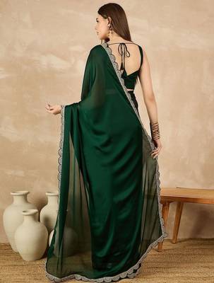Green sequinned satin saree 3