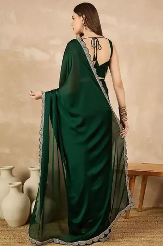 Green sequinned satin saree