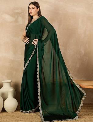 Green sequinned satin saree 4