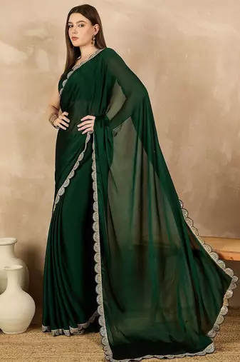 Green sequinned satin saree