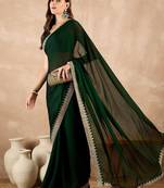 Green embroidered satin saree