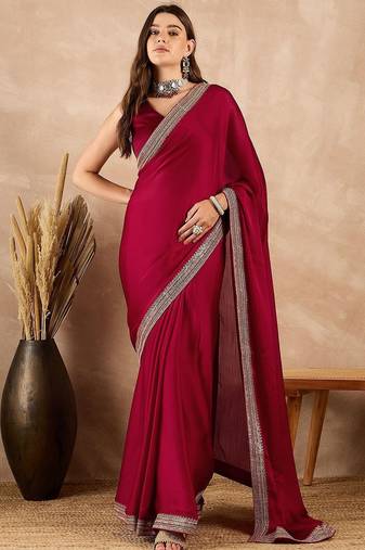 Maroon embroidered border banarasi saree