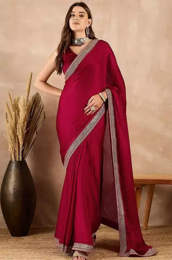 Maroon embroidered border banarasi saree