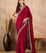 Maroon embroidered border banarasi saree