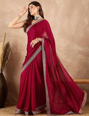 Maroon embroidered border banarasi saree 2