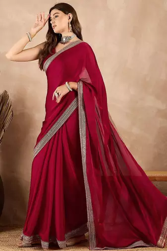 Maroon embroidered border banarasi saree