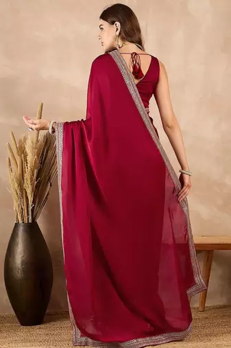 Maroon embroidered border banarasi saree