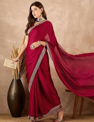 Maroon embroidered border banarasi saree 4