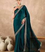 Teal embroidered satin saree