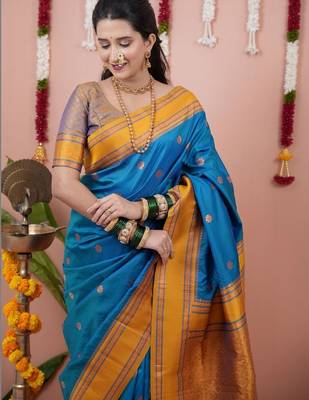 Blue woven design zari silk blend banarasi saree 2