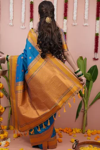 Blue woven design zari silk blend banarasi saree