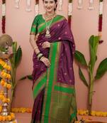 Purple woven design zari silk blend banarasi saree