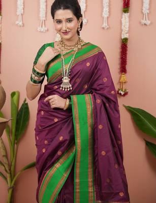 Purple woven design zari silk blend banarasi saree 2