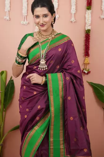 Purple woven design zari silk blend banarasi saree