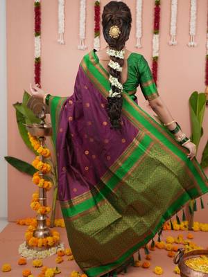Purple woven design zari silk blend banarasi saree 3