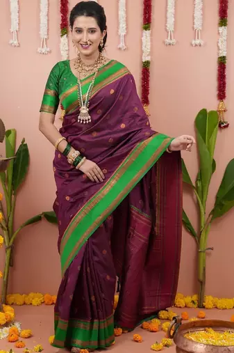 Purple woven design zari silk blend banarasi saree