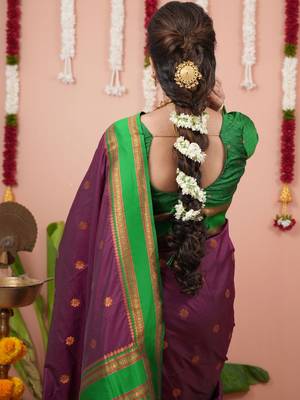 Purple woven design zari silk blend banarasi saree 5