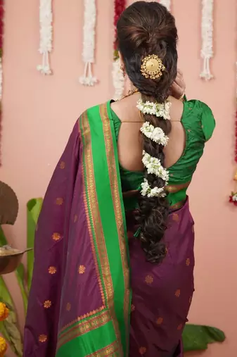 Purple woven design zari silk blend banarasi saree