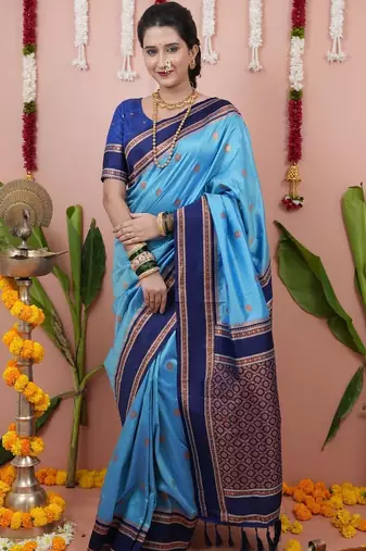 Blue woven design zari silk blend banarasi saree