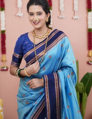 Blue woven design zari silk blend banarasi saree 2