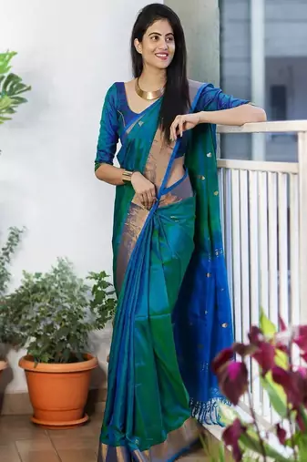 Blue woven design zari kanjeevaram saree