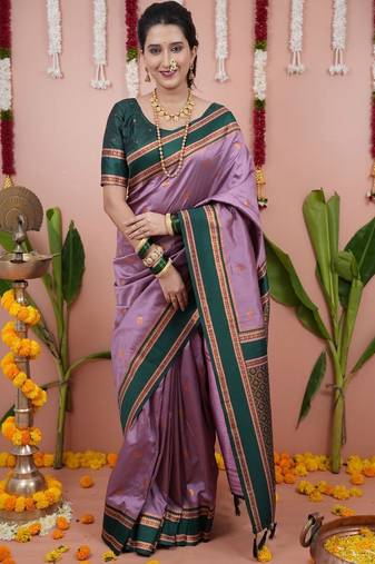 Purple woven design zari silk blend banarasi saree