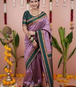Purple woven design zari silk blend banarasi saree
