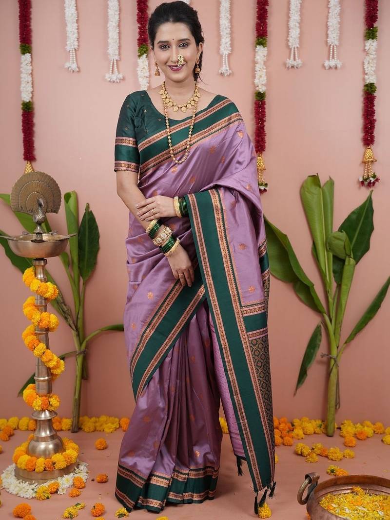 Purple woven design zari silk blend banarasi saree