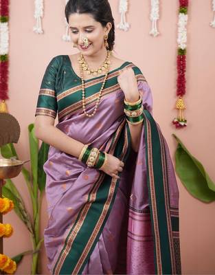 Purple woven design zari silk blend banarasi saree 2