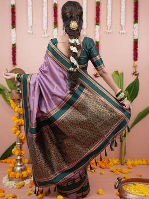 Purple woven design zari silk blend banarasi saree 3
