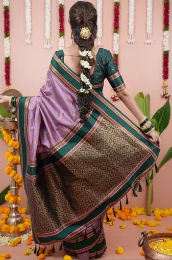 Purple woven design zari silk blend banarasi saree