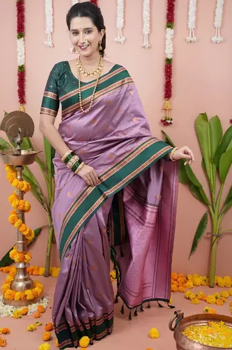 Purple woven design zari silk blend banarasi saree
