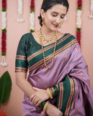 Purple woven design zari silk blend banarasi saree 5
