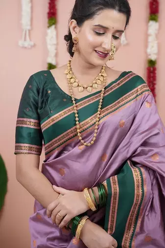Purple woven design zari silk blend banarasi saree