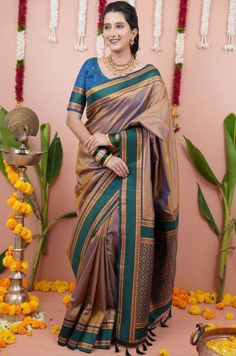 Gold woven design zari silk blend banarasi saree