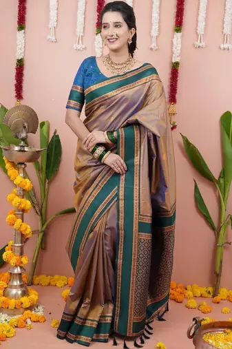 Gold woven design zari silk blend banarasi saree