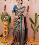 Gold woven design zari silk blend banarasi saree