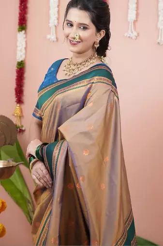Gold woven design zari silk blend banarasi saree